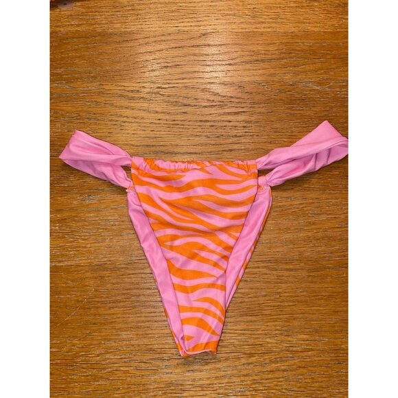 Zebra Print Triangle Bikini Set - Pink & Orange - Womens Swimwear - Picture 2 of 7